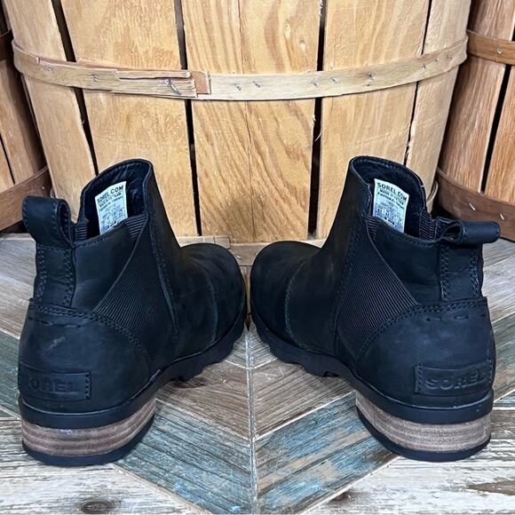 Sorel Emelie Chelsea Black Leather Waterproof Pull-On Ankle Boots Women Size 6.5 - Picture 8 of 12